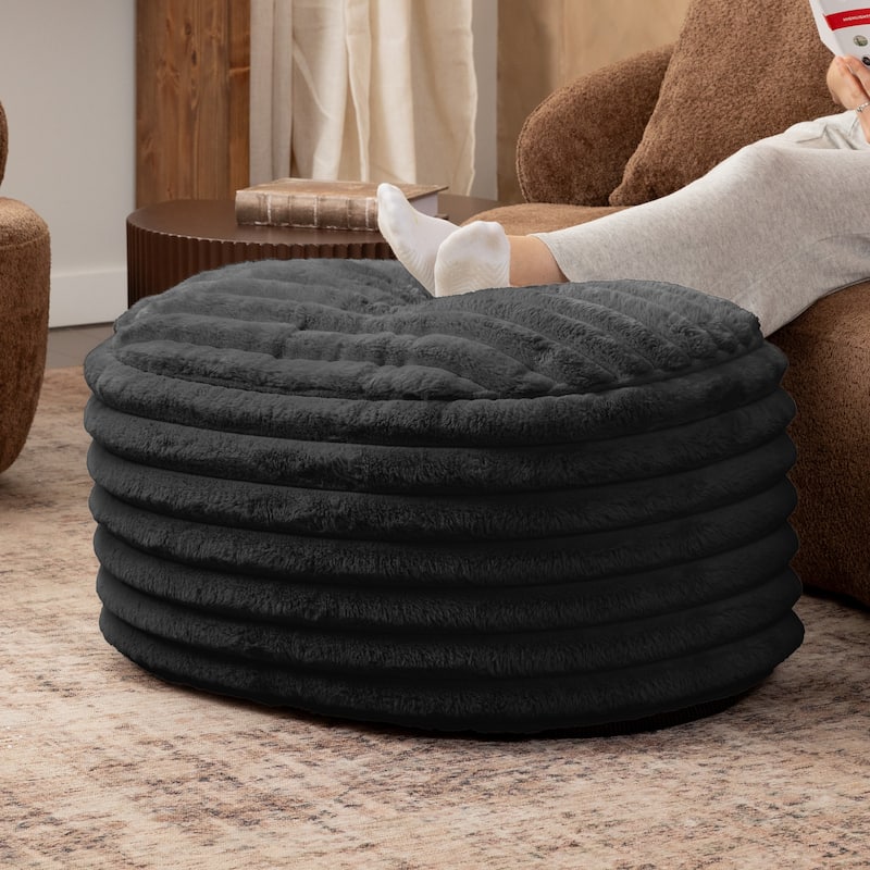 Jaxx Paran Pouf - Fluffy Faux Fur Ottoman for Modern Interior Design - Large - Black