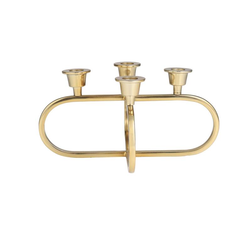 Stainless Steel Metal Geometric Overlapping Oval Candelabra - Gold - CosmoLiving by Cosmopolitan