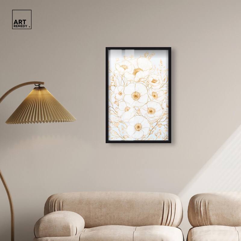White and Gold Poppies II Shadowbox by Art Remedy
