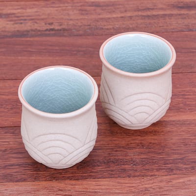 Novica Handmade Gentle Waves Celadon Ceramic Cups (Pair)
