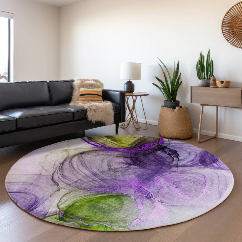 Premium Washable Super Soft Abstract Contemporary Mayfield Rug - Purple - 8' x 8' - Round