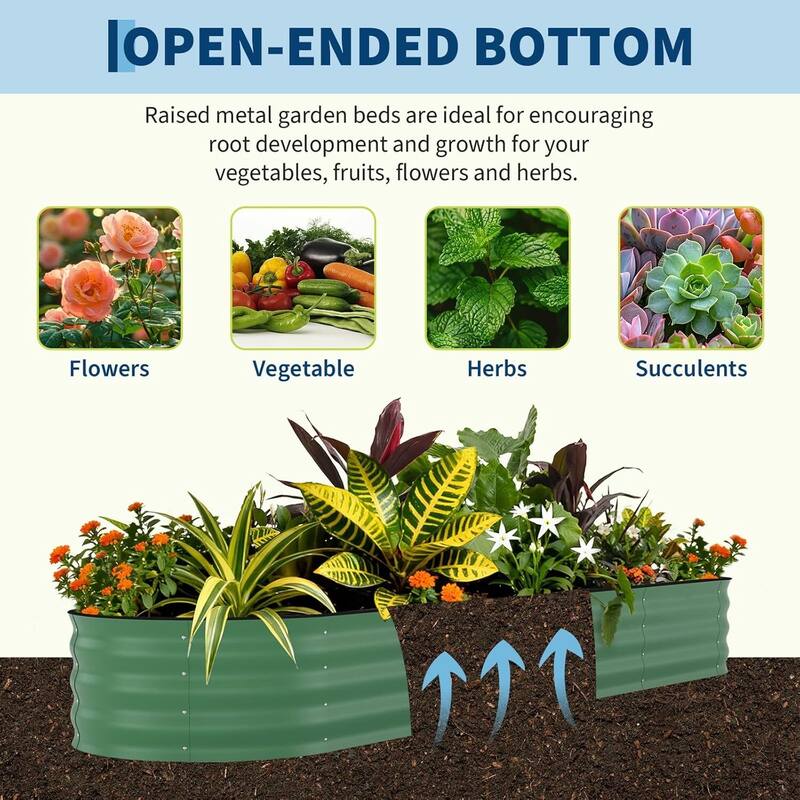 2 PCS 8x2x1.5 FT Galvanized Steel Raised Garden Bed, Planter for Vegetables, Flowers with Anti-Cut Strips - N/A