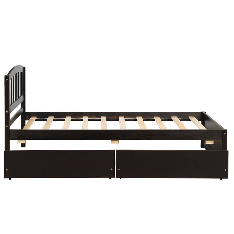 Twin Size Platform Bed with Two Drawers, Minimalist Design, Solid Pine Wood Frame