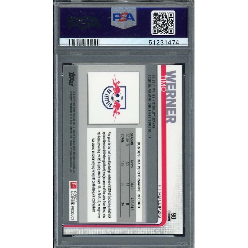 Timo Werner 2019 Topps Chrome Bundesliga Card #90 PSA 10 - 8'6" x 11'6"