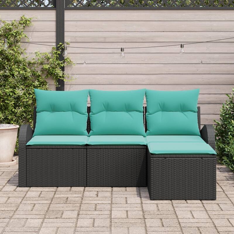 vidaXL 4 Garden Sofa Set with Cushions Black/Brown/Grey Poly Rattan - 70.5 x 24.4 x 27.2