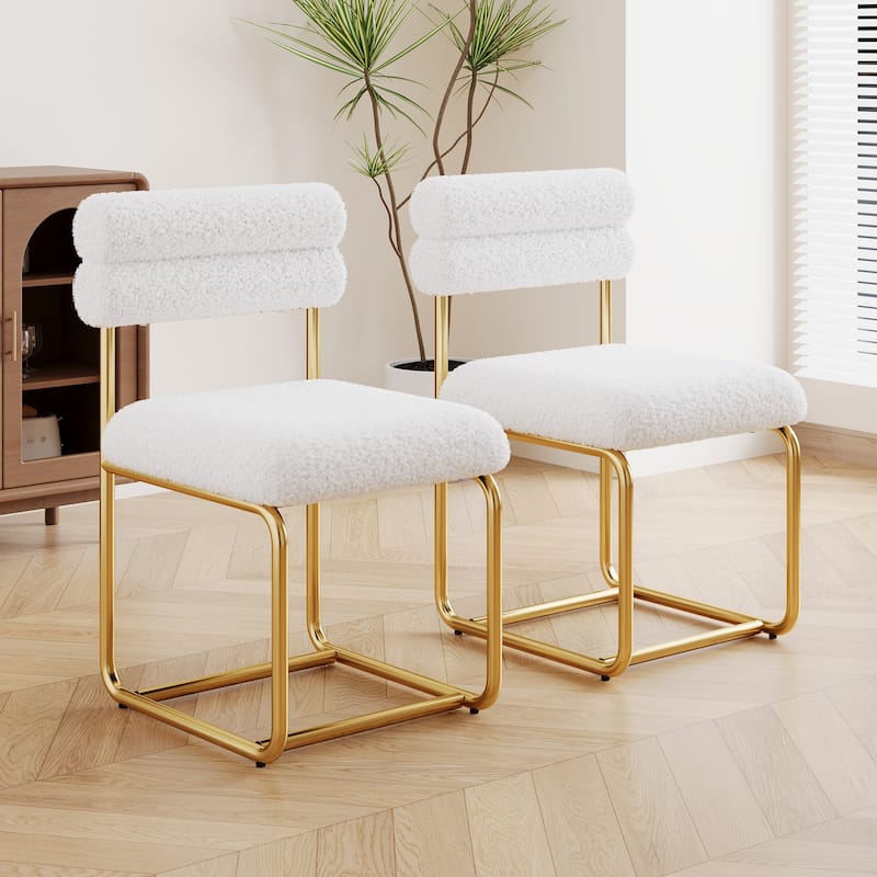 GDFStudio - Rosdale Minimalist Soft Plush Upholstered Dining Chair Set with Ergonomic Backrest and Golden Metal Legs, Set of 2 - White
