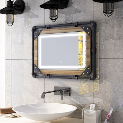 Furniture of America Inyo Industrial Metal Wall Mirror with LED Lights