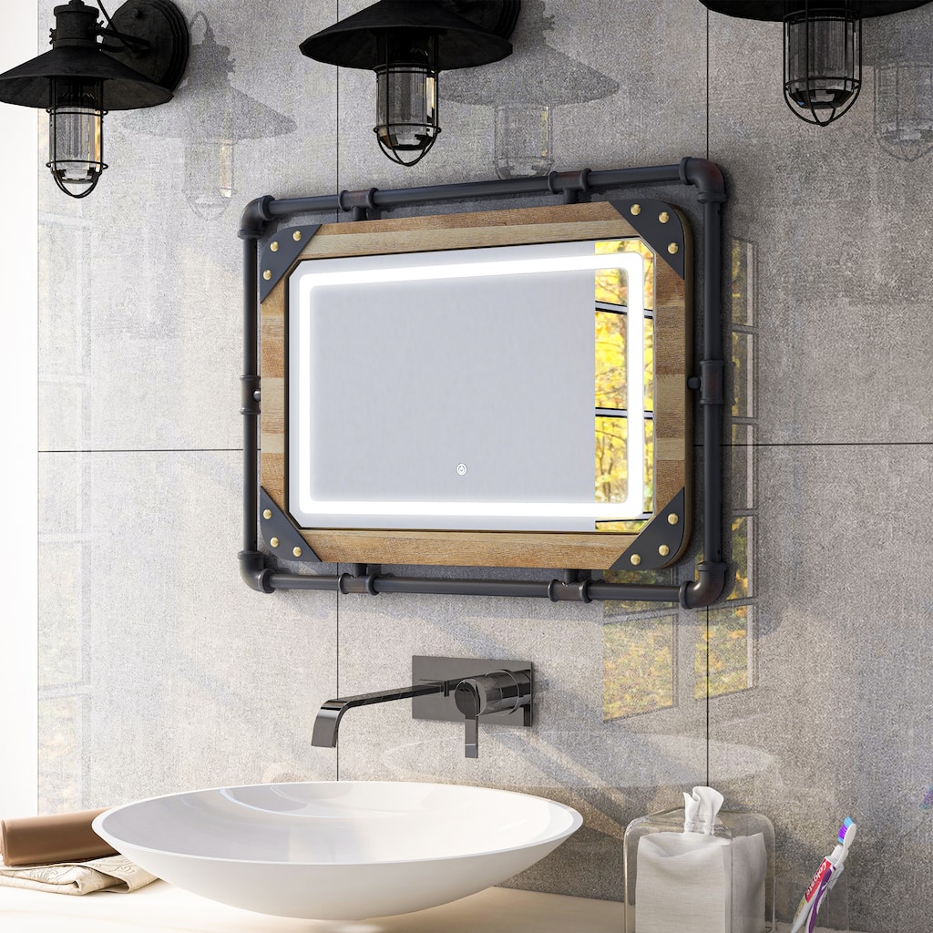 Furniture of America Inyo Industrial Metal Wall Mirror with LED Lights