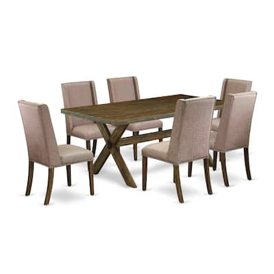 Small Dining Table Set - 7 Piece Dining Room Set with 6 Chairs - Hardwood Table and Chair Set - 72
