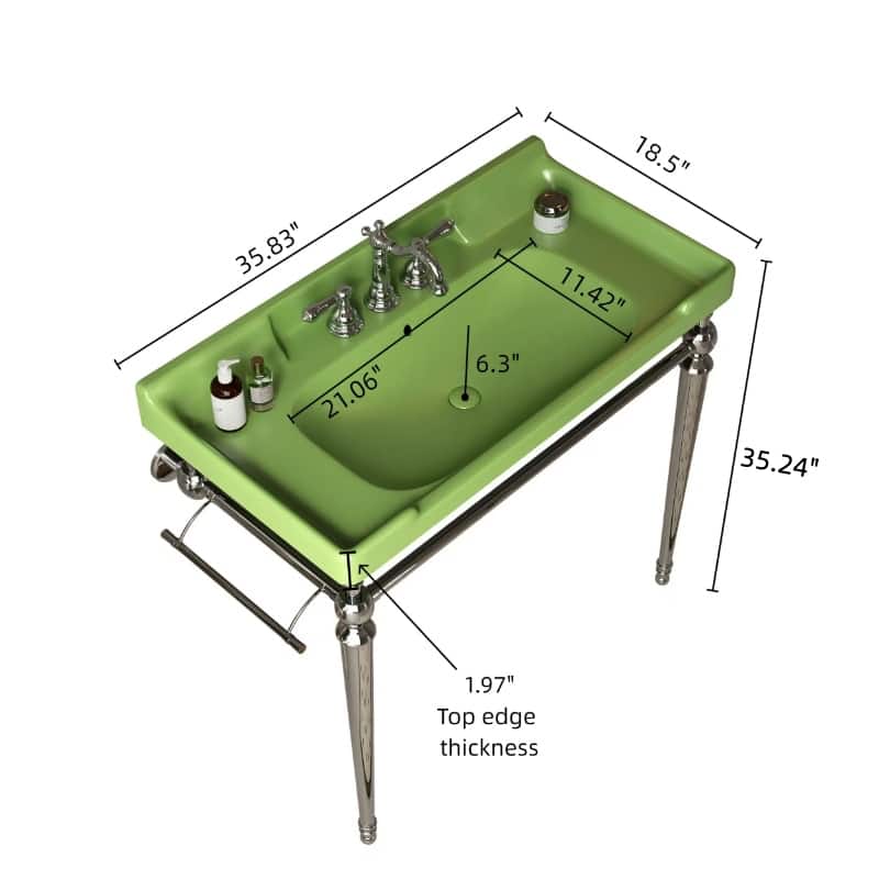 28" Wall-Mounted Console Sink with Stainless Steel Legs, White Ceramic Vanity Basin & Towel Bar