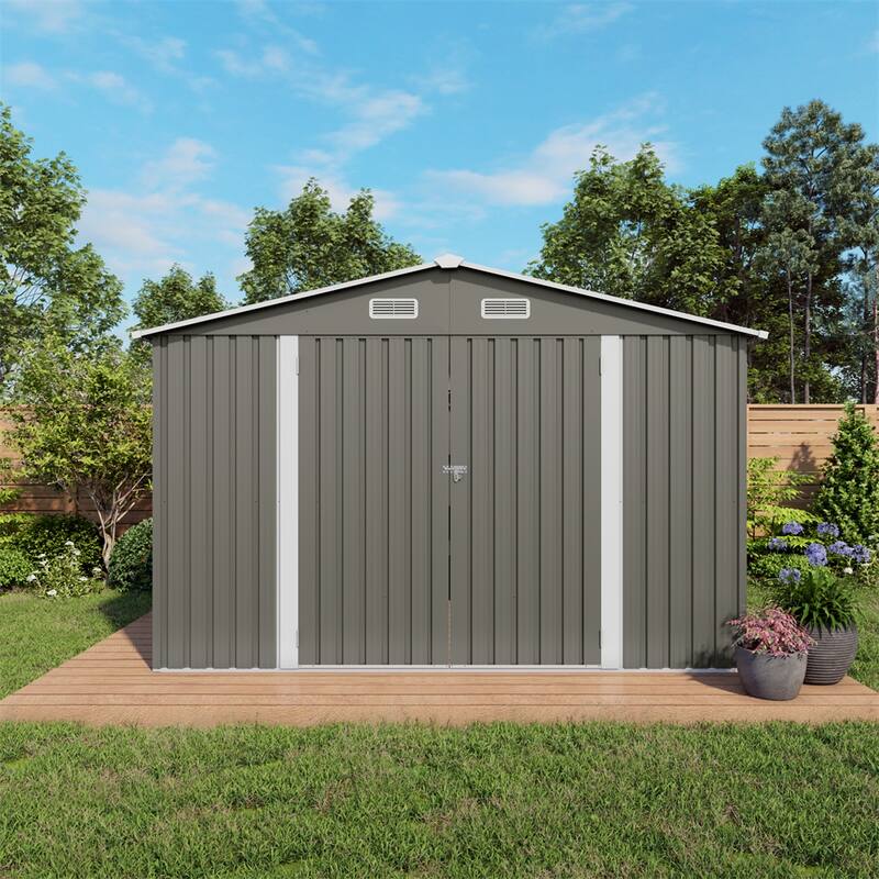 10 x 8 FT Outdoor Storage Shed,Large Metal Storage Shed,Clear Window