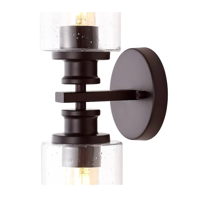 Jules Edison 16.5" Cylinder 2-Light Iron/Seeded Glass Farmhouse Contemporary LED Wall Sconce, Black by JONATHAN Y - One