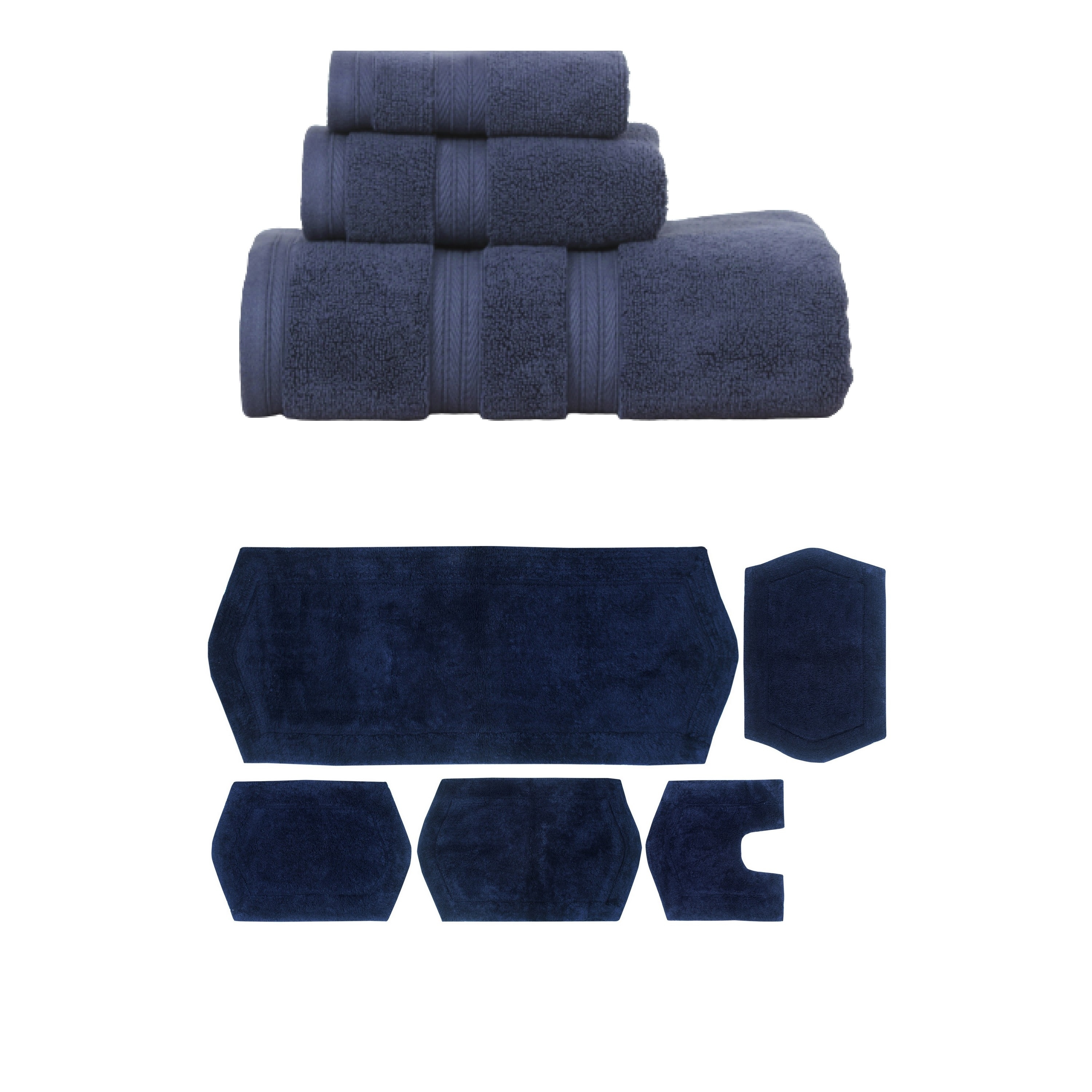 Home Weavers Waterford Collection 100% Soft Cotton Super Absorbent 3 Pc Towel Set & 5 Pc Bath Rug Combo, Non Slip (Set of 8)