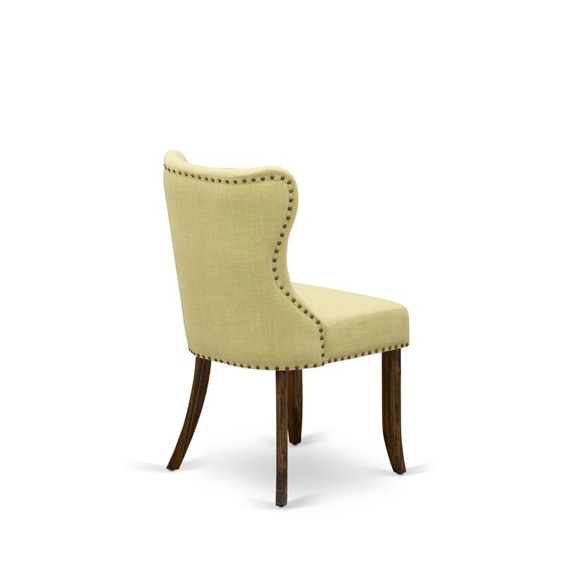 East West Furniture Sion Parson Dining Chairs - Button Tufted Nail head Trim Linen Fabric Chairs, Set of 2, (Finish Options)