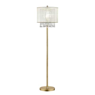 65" Gold And White Novelty Floor Lamp With White Fabric Drum Shade - 16" x 16" 65"