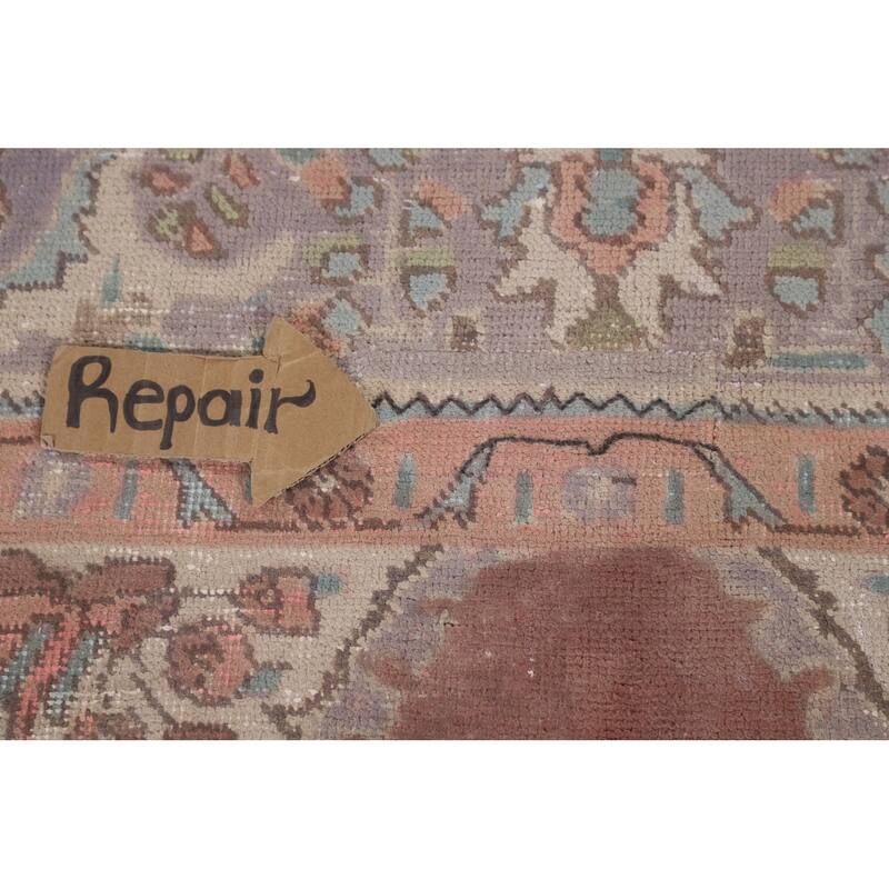 Vintage Tabriz Persian Vintage Area Rug Handmade Brown Wool Carpet - 6'8"x 10'0"