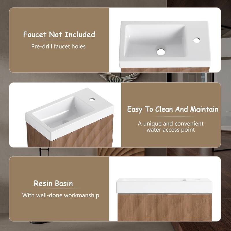 18.5" Wall-Mounted Bathroom Vanity with Resin Sink, Soft Closed Single Door