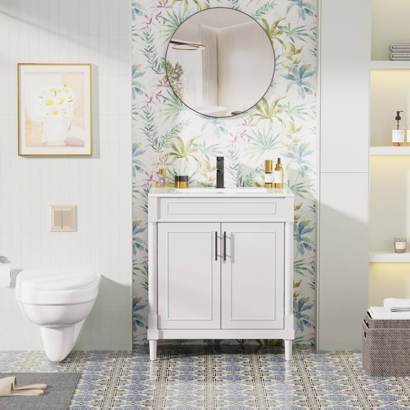 24"/30"/36" Retro Bathroom Vanity W/ Drop in Sink Combo Cabinet Set - White - 30"