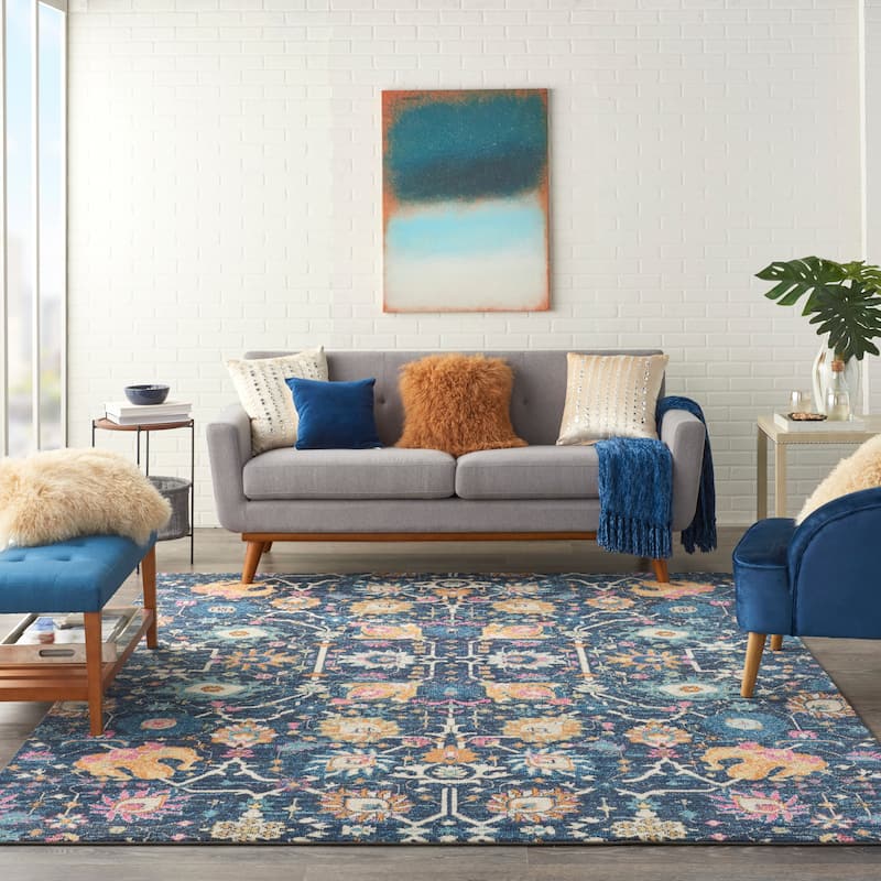 Nourison Passion Boho French Country Floral Area Rug. - 6'7" x 9'6" - Navy - Runner