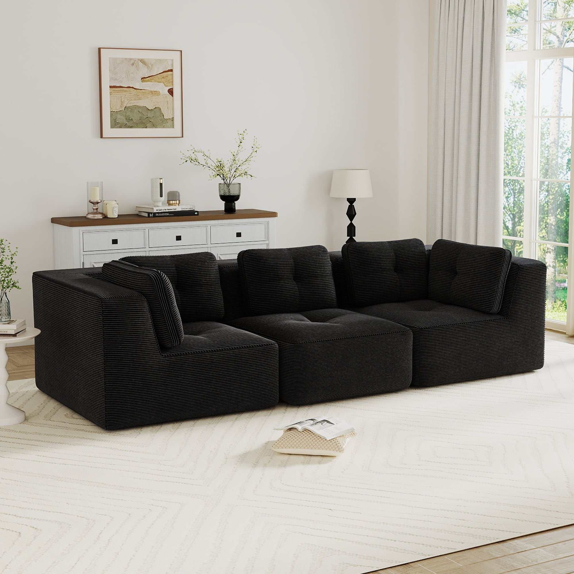 GDFStudio - Oversized 116.9" 3-Seater Corduroy Modular Sectional Sofa with Ergonomic Deep Seat for Living Room