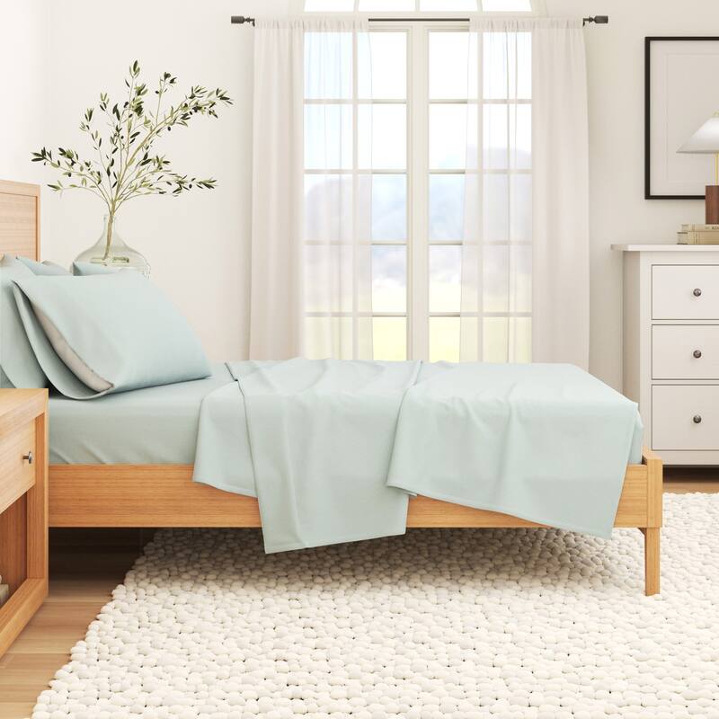 Linery & Co. Turkish Cotton Double-Brushed Solid Color Flannel Bed Sheet Set