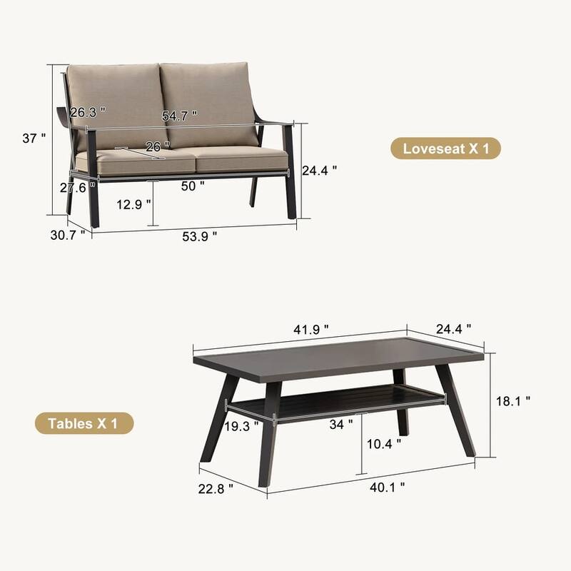 PURPLE LEAF Lorri Khaki Cushions Heavy-Duty Metal Frame Rattan Backrest for Patio Garden Patio Conversation Set Couch