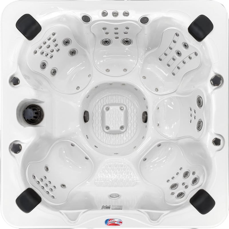 American Spas 7-Person 100-Jet Premium Acrylic Bench Spa Standard Hot Tub with Bluetooth Sound System and LED Waterfall