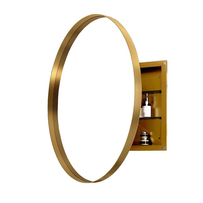 GDF Studio - Rosita 31.5 Inch Round Surface Mount Metal Framed Medicine Cabinet with Mirror and Adjustable Shelves