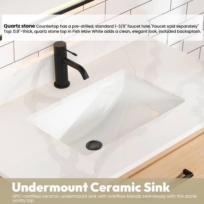 Cristo Floating Bath Vanity with White Quartz Stone Top without Mirror