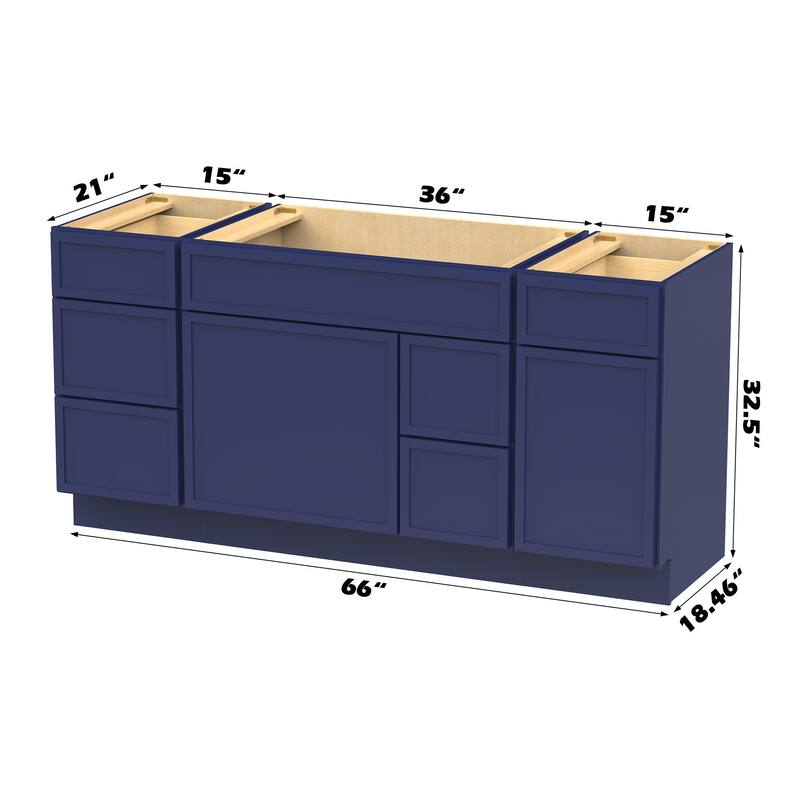 Vanity Art 66" Birch Freestanding Bathroom Vanity Cabinet without Top