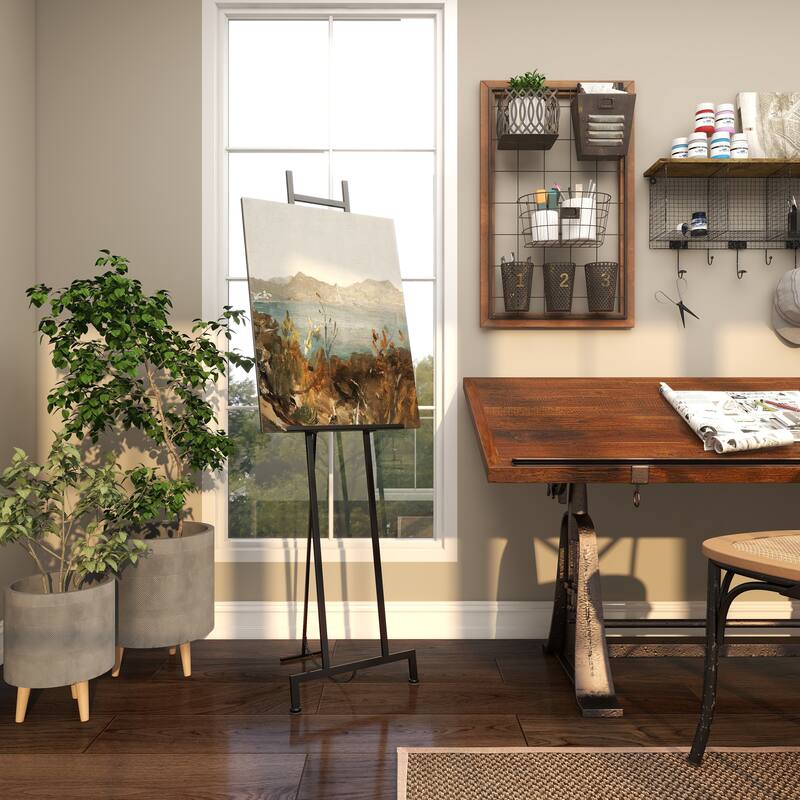 Black Metal Tall Adjustable Floor 3 Tier Display Easel