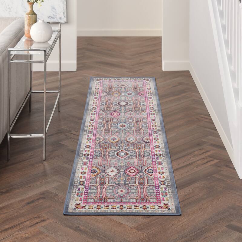 Nourison Vintage Kashan Modern Persian Geometric Medallion Area Rug - 2' x 6' Runner - Grey/Multi - Runner/Rectangle