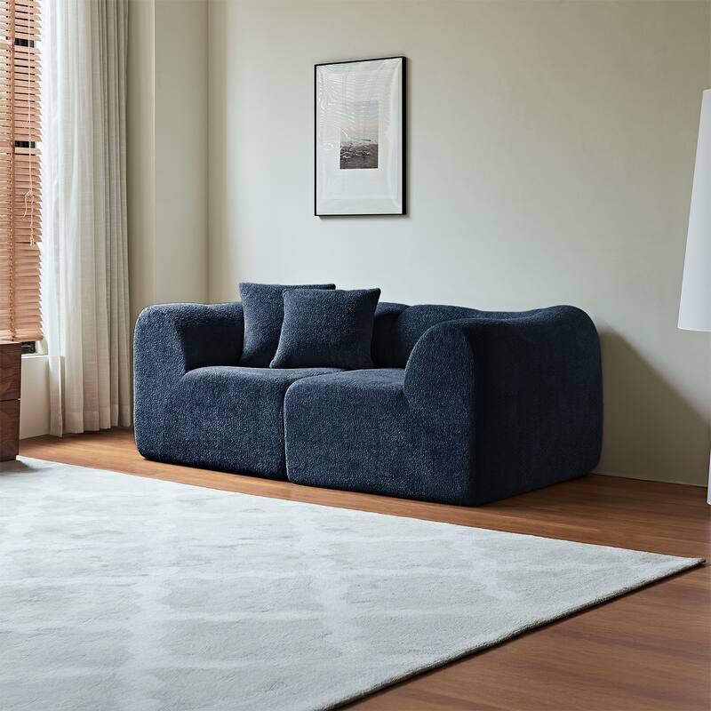 Minimalist Accent Sofa Loveseat Couch with 2 Throw Pillows, 2-Seater Couch for Living Room Apartments