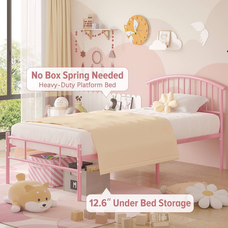 VECELO Metal Platform Bed Frame with Headboard Storage Bed Base No Box Spring Needed Twin/Full/Queen Size Modern Steel Bed