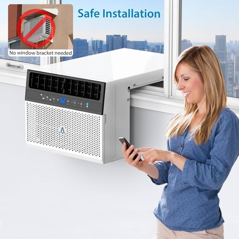8,000 BTUs Window Air Conditioner, U-Shaped Adjustable Depth, Ultra Quiet, Window AC Unit with Washable Filter