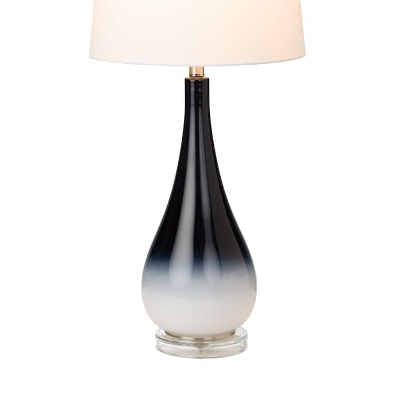 31" Tall Set of 2 Contemporary Black and White Glass Table Lamps with Fabric Empire Shade and E26 Base - 30.5"H x 14"W x 14"D