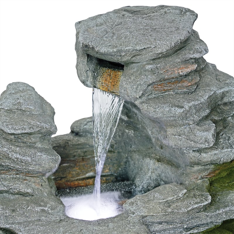 Stacked Stone Rainforest Fountain w/ Cool White LED Lights
