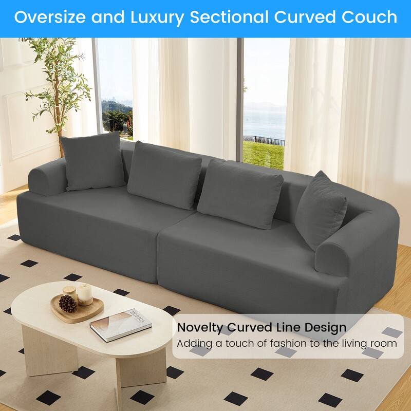 104" Curved Modular Sectional Sofa in Chenille Fabric Modern Minimalist Design Compressed No Assembly Required