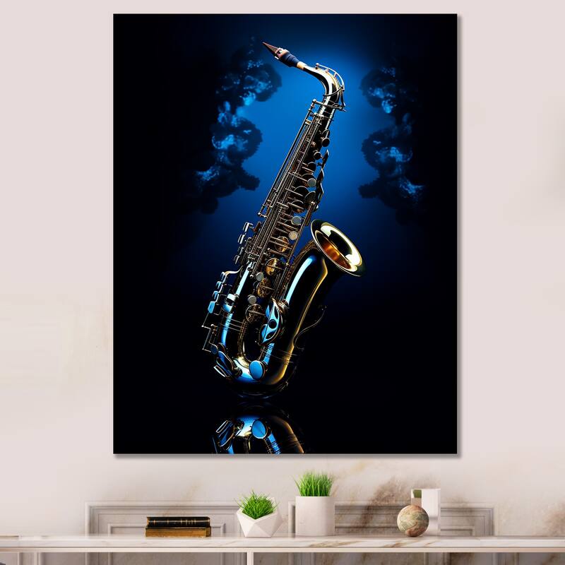 Designart "Saxophone Midnight Blue II" Music Wall Art
