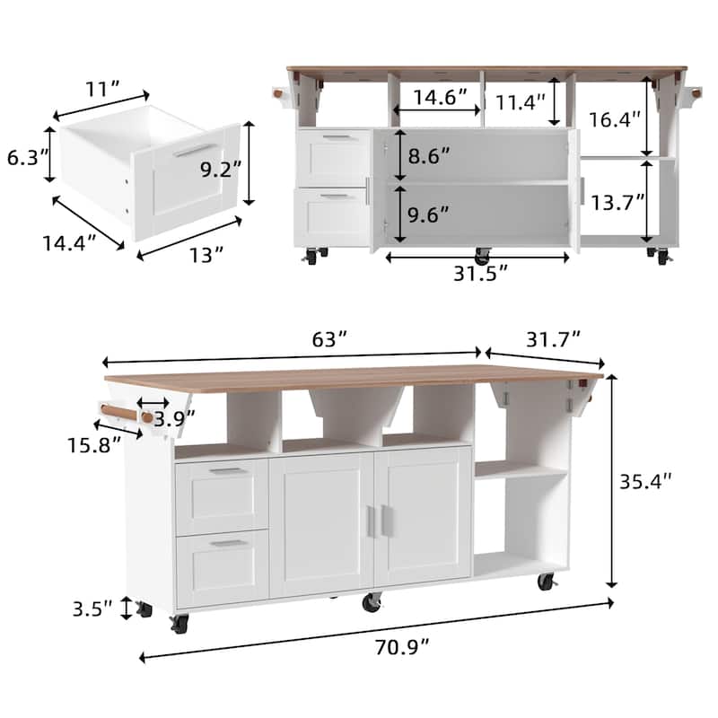Rolling Kitchen Island Cart with Flip-Top Table, 2 Drawers, 2 Cabinets, and Towel Rack Buffet Sidboard