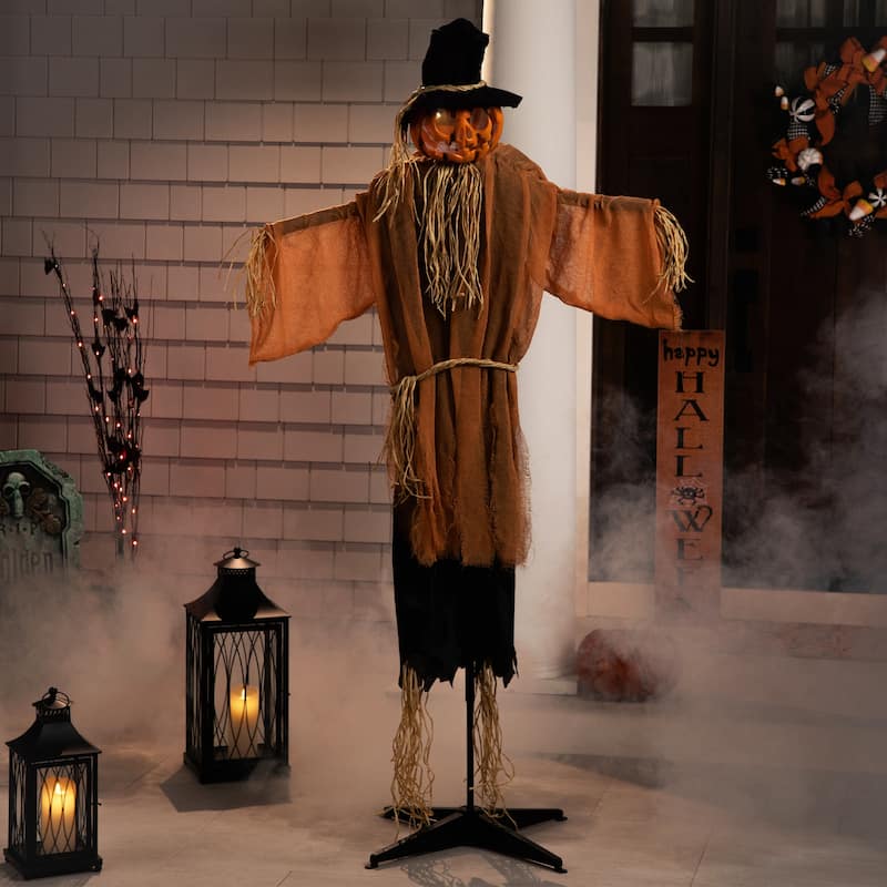 6' Animated Jack-O'-Lantern Scarecrow Halloween Decoration