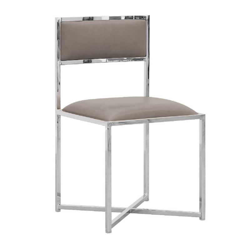 Eun 20 Inch Faux Leather Dining Chair, Chrome Base, Set of 2, Gray