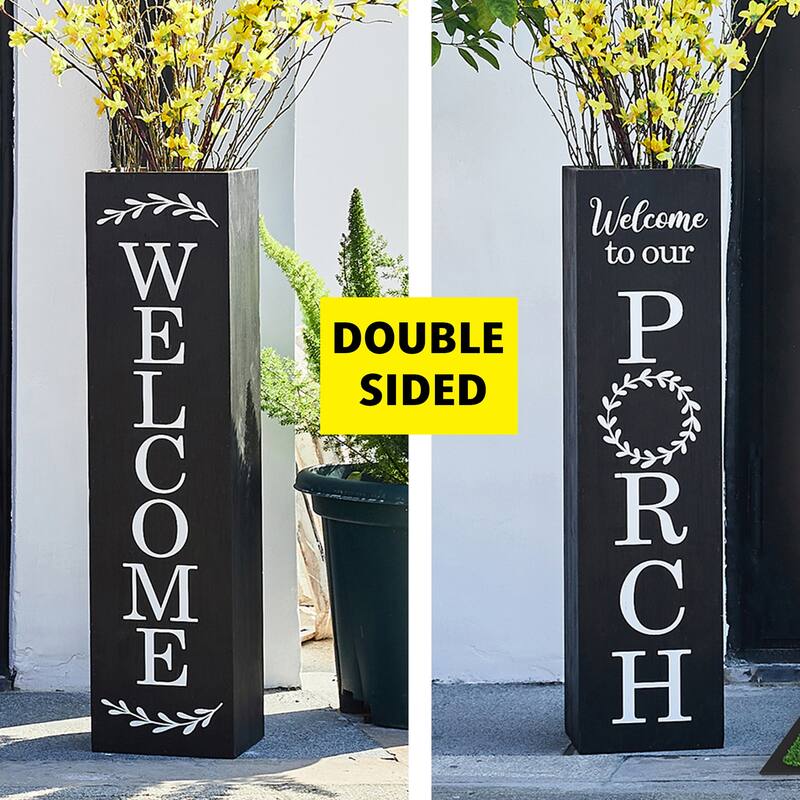 Glitzhome 30"H Rustic Welcome & Home or Welcome & Porch Double Sided Wooden Planter Sign Front Door Decor(2025 Quality-upgraded) - 2-Pieces - Black Welcome&Porch