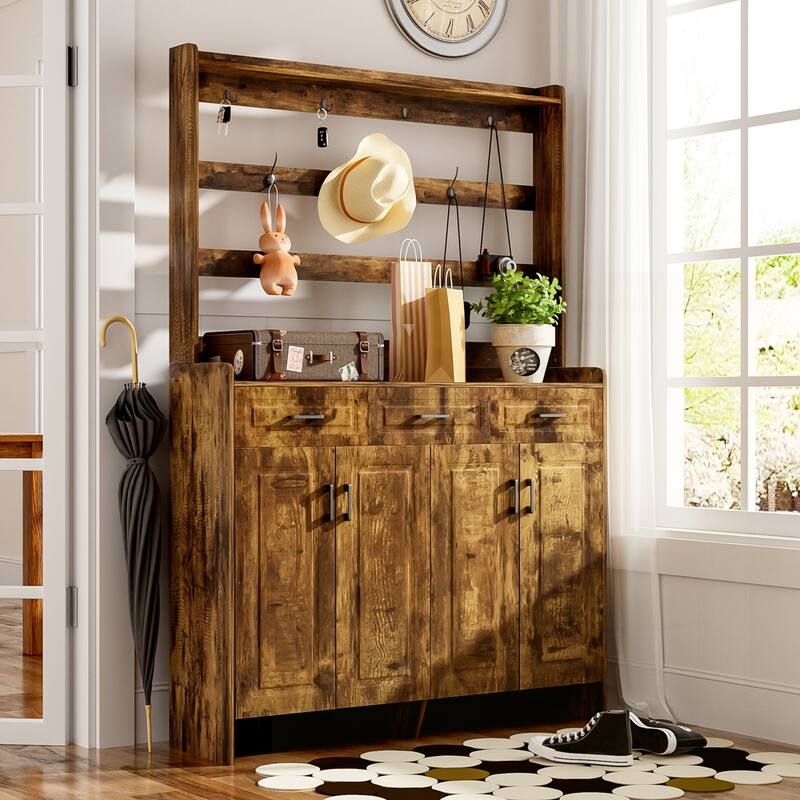 Four-Door Shoe Cabinet with Coat Rack