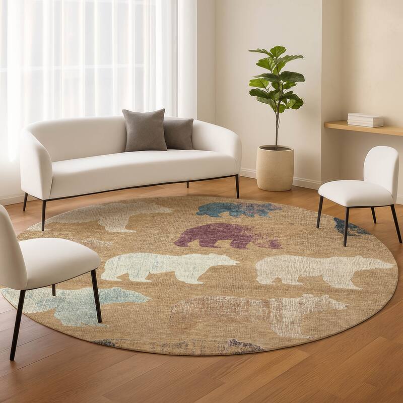 Machine Washable Indoor/ Outdoor Modern Bear Chantille Rug