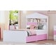preview thumbnail 15 of 28, House-Shaped Twin Bed with Headboard Shelf & Storage Drawers, Wooden Frame, Pink