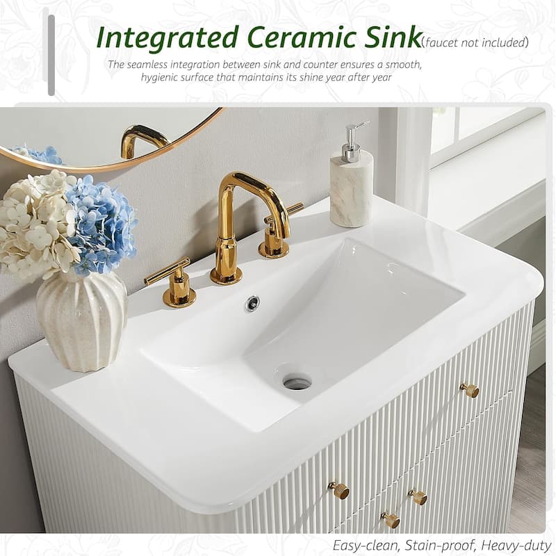 Fluted Bathroom Vanity with Sink, Storage Cabinet & Adjustable Shelf