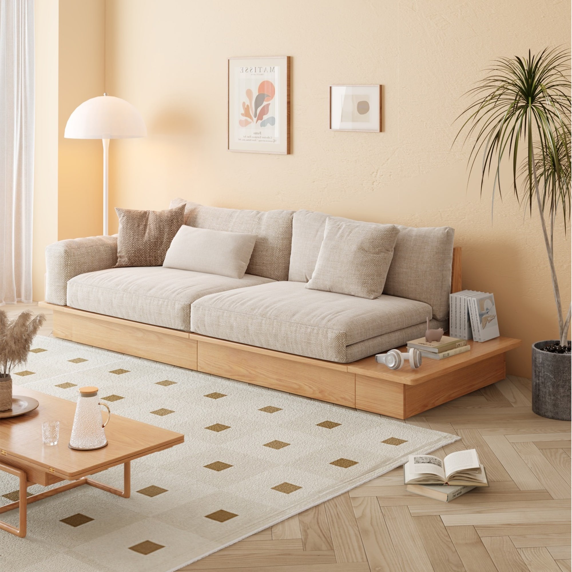 JASIWAY Modern Solid Wood Upholstered Cotton Linen Sofa