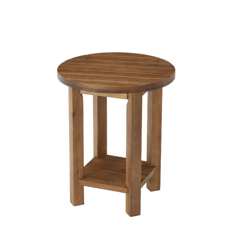 Solid Wood Round End Table with 2-Tier Storage Small Spaces - 1 Pack - Brown