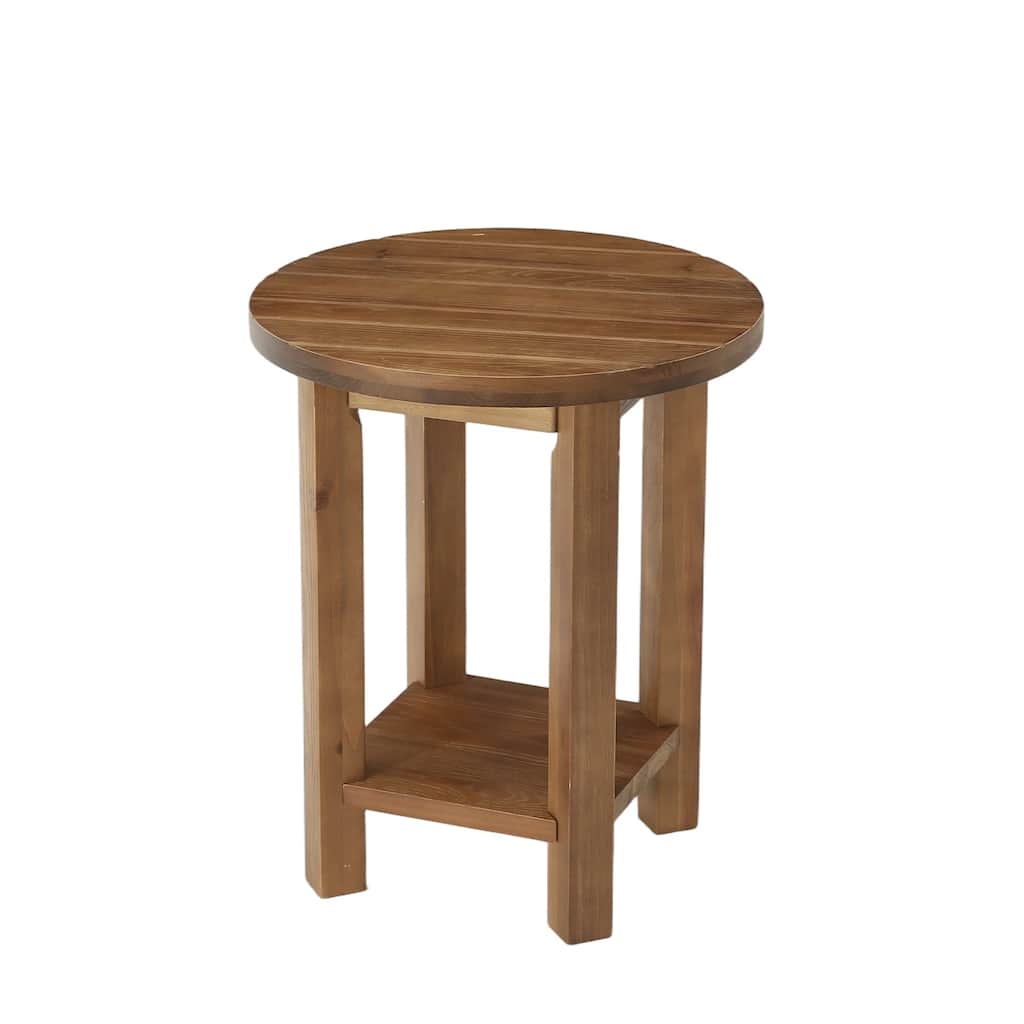 Solid Wood Round End Table with 2-Tier Storage Small Spaces